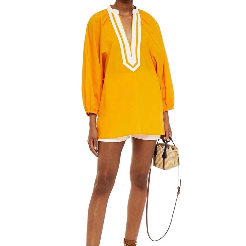 TORY BURCH Puffed-sleeve Tunic Vine Orange Women’s Size Medium 100% Cotton‎